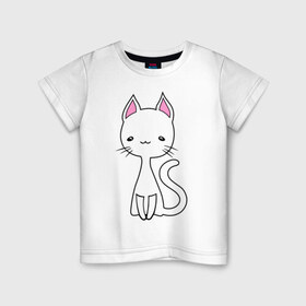 Детская футболка хлопок с принтом Белая кошечка в Санкт-Петербурге, 100% хлопок | круглый вырез горловины, полуприлегающий силуэт, длина до линии бедер | белая кошечка | женские | котик | кошки | милая кошка | светящиеся рисунки