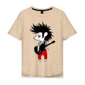 Мужская футболка хлопок Oversize с принтом Ежик рок музыкант в Санкт-Петербурге, 100% хлопок | свободный крой, круглый ворот, “спинка” длиннее передней части | гитара