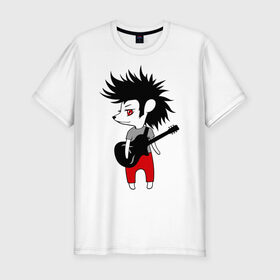 Мужская футболка премиум с принтом Ежик рок музыкант в Санкт-Петербурге, 92% хлопок, 8% лайкра | приталенный силуэт, круглый вырез ворота, длина до линии бедра, короткий рукав | Тематика изображения на принте: гитара