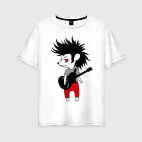 Женская футболка хлопок Oversize с принтом Ежик рок музыкант в Санкт-Петербурге, 100% хлопок | свободный крой, круглый ворот, спущенный рукав, длина до линии бедер
 | гитара