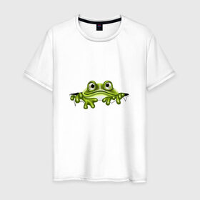 Мужская футболка хлопок с принтом Жаба в Санкт-Петербурге, 100% хлопок | прямой крой, круглый вырез горловины, длина до линии бедер, слегка спущенное плечо. | жаба | лягушка | няшка | позитив и смайлы | прикольные картинки