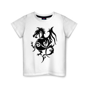 Детская футболка хлопок с принтом Геральдический дракон в Санкт-Петербурге, 100% хлопок | круглый вырез горловины, полуприлегающий силуэт, длина до линии бедер | геральдический дракон | дракон | трайблы | узоры