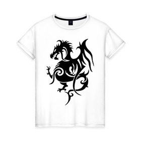 Женская футболка хлопок с принтом Геральдический дракон в Санкт-Петербурге, 100% хлопок | прямой крой, круглый вырез горловины, длина до линии бедер, слегка спущенное плечо | геральдический дракон | дракон | трайблы | узоры