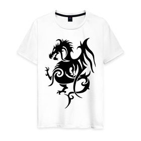 Мужская футболка хлопок с принтом Геральдический дракон в Санкт-Петербурге, 100% хлопок | прямой крой, круглый вырез горловины, длина до линии бедер, слегка спущенное плечо. | геральдический дракон | дракон | трайблы | узоры