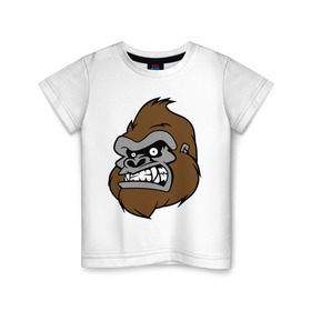 Детская футболка хлопок с принтом Злая горилла в Санкт-Петербурге, 100% хлопок | круглый вырез горловины, полуприлегающий силуэт, длина до линии бедер | голова животного | горилла | злая горилла | зубы | обезьяна | прикольные картинки | рисунки