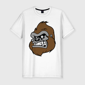 Мужская футболка премиум с принтом Злая горилла в Санкт-Петербурге, 92% хлопок, 8% лайкра | приталенный силуэт, круглый вырез ворота, длина до линии бедра, короткий рукав | голова животного | горилла | злая горилла | зубы | обезьяна | прикольные картинки | рисунки