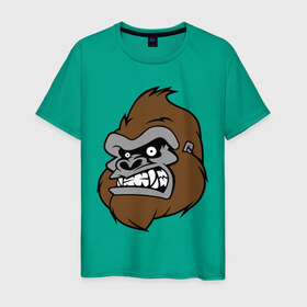 Мужская футболка хлопок с принтом Злая горилла в Санкт-Петербурге, 100% хлопок | прямой крой, круглый вырез горловины, длина до линии бедер, слегка спущенное плечо. | Тематика изображения на принте: голова животного | горилла | злая горилла | зубы | обезьяна | прикольные картинки | рисунки