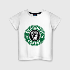 Детская футболка хлопок с принтом Stardust coffee в Санкт-Петербурге, 100% хлопок | круглый вырез горловины, полуприлегающий силуэт, длина до линии бедер | Тематика изображения на принте: stardust coffee | зерна | кофе | напиток | популярные | прикольные картинки