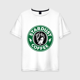 Женская футболка хлопок Oversize с принтом Stardust coffee в Санкт-Петербурге, 100% хлопок | свободный крой, круглый ворот, спущенный рукав, длина до линии бедер
 | stardust coffee | зерна | кофе | напиток | популярные | прикольные картинки