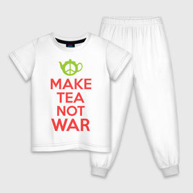 Детская пижама хлопок с принтом Make tea not war в Санкт-Петербурге, 100% хлопок |  брюки и футболка прямого кроя, без карманов, на брюках мягкая резинка на поясе и по низу штанин
 | keep calm | make tea not war | прикольные надписи | чай