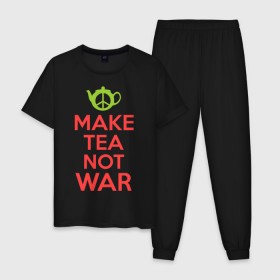 Мужская пижама хлопок с принтом Make tea not war в Санкт-Петербурге, 100% хлопок | брюки и футболка прямого кроя, без карманов, на брюках мягкая резинка на поясе и по низу штанин
 | Тематика изображения на принте: keep calm | make tea not war | прикольные надписи | чай