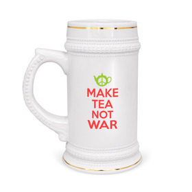 Кружка пивная с принтом Make tea not war в Санкт-Петербурге,  керамика (Материал выдерживает высокую температуру, стоит избегать резкого перепада температур) |  объем 630 мл | keep calm | make tea not war | прикольные надписи | чай