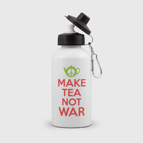 Бутылка спортивная с принтом Make tea not war в Санкт-Петербурге, металл | емкость — 500 мл, в комплекте две пластиковые крышки и карабин для крепления | keep calm | make tea not war | прикольные надписи | чай