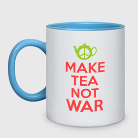 Кружка двухцветная с принтом Make tea not war в Санкт-Петербурге, керамика | объем — 330 мл, диаметр — 80 мм. Цветная ручка и кайма сверху, в некоторых цветах — вся внутренняя часть | keep calm | make tea not war | прикольные надписи | чай