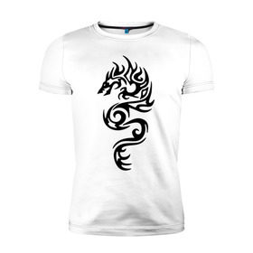 Мужская футболка премиум с принтом Татуировка - дракон в Санкт-Петербурге, 92% хлопок, 8% лайкра | приталенный силуэт, круглый вырез ворота, длина до линии бедра, короткий рукав | 