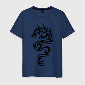 Мужская футболка хлопок с принтом Татуировка - дракон в Санкт-Петербурге, 100% хлопок | прямой крой, круглый вырез горловины, длина до линии бедер, слегка спущенное плечо. | 