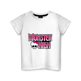 Детская футболка хлопок с принтом Monster High logo в Санкт-Петербурге, 100% хлопок | круглый вырез горловины, полуприлегающий силуэт, длина до линии бедер | monster high | кукла монстр | куклы | монстры | школа монстров