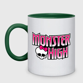 Кружка двухцветная с принтом Monster High logo в Санкт-Петербурге, керамика | объем — 330 мл, диаметр — 80 мм. Цветная ручка и кайма сверху, в некоторых цветах — вся внутренняя часть | monster high | кукла монстр | куклы | монстры | школа монстров