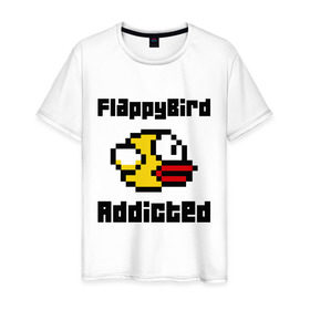 Мужская футболка хлопок с принтом FlappyBird addicted в Санкт-Петербурге, 100% хлопок | прямой крой, круглый вырез горловины, длина до линии бедер, слегка спущенное плечо. | flappy bird | fun | tap | игры | птичка