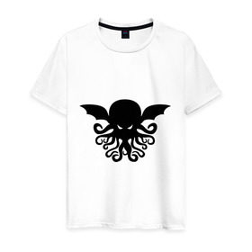 Мужская футболка хлопок с принтом Ктулху в Санкт-Петербурге, 100% хлопок | прямой крой, круглый вырез горловины, длина до линии бедер, слегка спущенное плечо. | дьяволы | ктулху | монстры | море | осьминог | привидения
