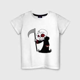 Детская футболка хлопок с принтом Смерть с косой в Санкт-Петербурге, 100% хлопок | круглый вырез горловины, полуприлегающий силуэт, длина до линии бедер | дьяволы | монстры | привидения | прикольные картинки