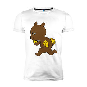 Мужская футболка премиум с принтом Медведь украл мёд в Санкт-Петербурге, 92% хлопок, 8% лайкра | приталенный силуэт, круглый вырез ворота, длина до линии бедра, короткий рукав | еда | животные | мёд | медведь украл мёд | мишка