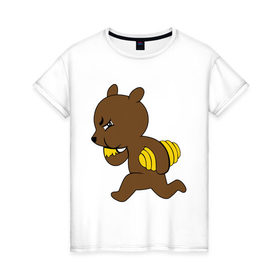 Женская футболка хлопок с принтом Медведь украл мёд в Санкт-Петербурге, 100% хлопок | прямой крой, круглый вырез горловины, длина до линии бедер, слегка спущенное плечо | еда | животные | мёд | медведь украл мёд | мишка