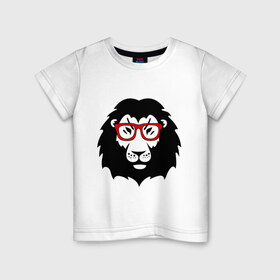 Детская футболка хлопок с принтом Лев в очках в Санкт-Петербурге, 100% хлопок | круглый вырез горловины, полуприлегающий силуэт, длина до линии бедер | грива | животные | лев в очках | очки | прикольные картинки | царь | царь зверей