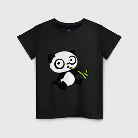 Детская футболка хлопок с принтом Пандочка кушает бамбук в Санкт-Петербурге, 100% хлопок | круглый вырез горловины, полуприлегающий силуэт, длина до линии бедер | панда