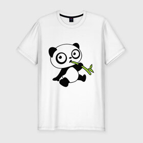 Мужская футболка премиум с принтом Пандочка кушает бамбук в Санкт-Петербурге, 92% хлопок, 8% лайкра | приталенный силуэт, круглый вырез ворота, длина до линии бедра, короткий рукав | панда