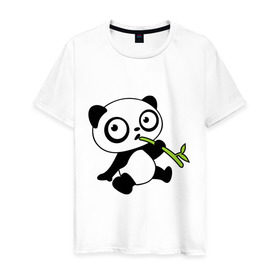 Мужская футболка хлопок с принтом Пандочка кушает бамбук в Санкт-Петербурге, 100% хлопок | прямой крой, круглый вырез горловины, длина до линии бедер, слегка спущенное плечо. | панда