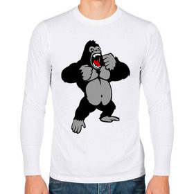 Мужской лонгслив хлопок с принтом Злая горилла в Санкт-Петербурге, 100% хлопок |  | горилла | животные | злая горилла | обезьяна