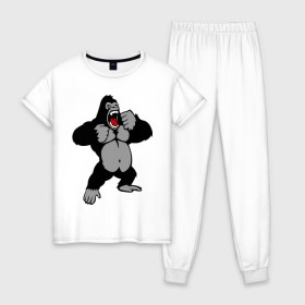 Женская пижама хлопок с принтом Злая горилла в Санкт-Петербурге, 100% хлопок | брюки и футболка прямого кроя, без карманов, на брюках мягкая резинка на поясе и по низу штанин | горилла | животные | злая горилла | обезьяна