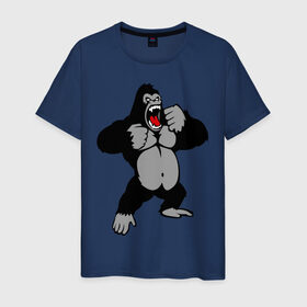 Мужская футболка хлопок с принтом Злая горилла в Санкт-Петербурге, 100% хлопок | прямой крой, круглый вырез горловины, длина до линии бедер, слегка спущенное плечо. | горилла | животные | злая горилла | обезьяна