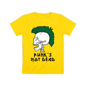 Детская футболка хлопок с принтом Punk’s Not Dead (Панки не умирают) в Санкт-Петербурге, 100% хлопок | круглый вырез горловины, полуприлегающий силуэт, длина до линии бедер | punk’s not dead | rok | ирокез | кости | музыка | панки | панки не умирают | рок | череп