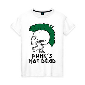 Женская футболка хлопок с принтом Punk’s Not Dead (Панки не умирают) в Санкт-Петербурге, 100% хлопок | прямой крой, круглый вырез горловины, длина до линии бедер, слегка спущенное плечо | punk’s not dead | rok | ирокез | кости | музыка | панки | панки не умирают | рок | череп