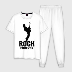 Мужская пижама хлопок с принтом Rock forever в Санкт-Петербурге, 100% хлопок | брюки и футболка прямого кроя, без карманов, на брюках мягкая резинка на поясе и по низу штанин
 | media	 rock forever | music | rock | музыка | музыкальные | рок