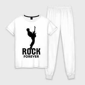 Женская пижама хлопок с принтом Rock forever в Санкт-Петербурге, 100% хлопок | брюки и футболка прямого кроя, без карманов, на брюках мягкая резинка на поясе и по низу штанин | media	 rock forever | music | rock | музыка | музыкальные | рок