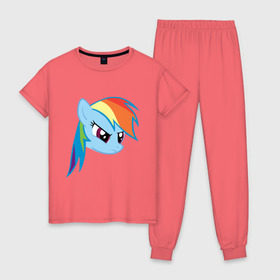 Женская пижама хлопок с принтом Rainbow Dash в Санкт-Петербурге, 100% хлопок | брюки и футболка прямого кроя, без карманов, на брюках мягкая резинка на поясе и по низу штанин | my little pony | rainbow dash | дружба   это чудо | мультфильм | пони | поняши | поняшки | радуга дэш