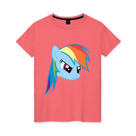Женская футболка хлопок с принтом Rainbow Dash в Санкт-Петербурге, 100% хлопок | прямой крой, круглый вырез горловины, длина до линии бедер, слегка спущенное плечо | my little pony | rainbow dash | дружба   это чудо | мультфильм | пони | поняши | поняшки | радуга дэш