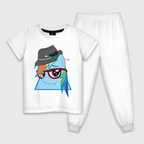 Детская пижама хлопок с принтом Rainbow Dash hipster в Санкт-Петербурге, 100% хлопок |  брюки и футболка прямого кроя, без карманов, на брюках мягкая резинка на поясе и по низу штанин
 | Тематика изображения на принте: hipster | my little pony | rainbow dash | swag | дружба   это чудо | мультфильм | пони | поняши | поняшки | радуга дэш | сваг | свэг