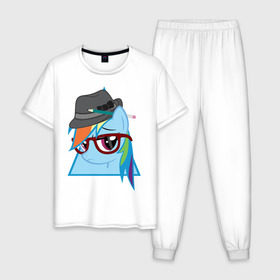 Мужская пижама хлопок с принтом Rainbow Dash hipster в Санкт-Петербурге, 100% хлопок | брюки и футболка прямого кроя, без карманов, на брюках мягкая резинка на поясе и по низу штанин
 | hipster | my little pony | rainbow dash | swag | дружба   это чудо | мультфильм | пони | поняши | поняшки | радуга дэш | сваг | свэг