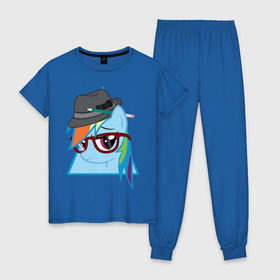 Женская пижама хлопок с принтом Rainbow Dash hipster в Санкт-Петербурге, 100% хлопок | брюки и футболка прямого кроя, без карманов, на брюках мягкая резинка на поясе и по низу штанин | hipster | my little pony | rainbow dash | swag | дружба   это чудо | мультфильм | пони | поняши | поняшки | радуга дэш | сваг | свэг