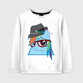 Детский лонгслив хлопок с принтом Rainbow Dash hipster в Санкт-Петербурге, 100% хлопок | круглый вырез горловины, полуприлегающий силуэт, длина до линии бедер | Тематика изображения на принте: hipster | my little pony | rainbow dash | swag | дружба   это чудо | мультфильм | пони | поняши | поняшки | радуга дэш | сваг | свэг