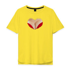 Мужская футболка хлопок Oversize с принтом Бюст - сердечко в Санкт-Петербурге, 100% хлопок | свободный крой, круглый ворот, “спинка” длиннее передней части | body | heart | woman body | голое тело | женское тело | подарок жене | тело