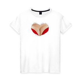 Женская футболка хлопок с принтом Бюст - сердечко в Санкт-Петербурге, 100% хлопок | прямой крой, круглый вырез горловины, длина до линии бедер, слегка спущенное плечо | body | heart | woman body | голое тело | женское тело | подарок жене | тело