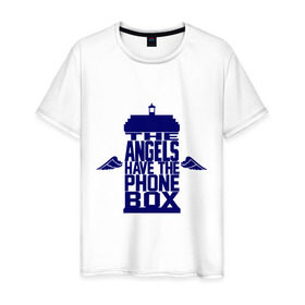 Мужская футболка хлопок с принтом The angels have the phone box в Санкт-Петербурге, 100% хлопок | прямой крой, круглый вырез горловины, длина до линии бедер, слегка спущенное плечо. | крылья
