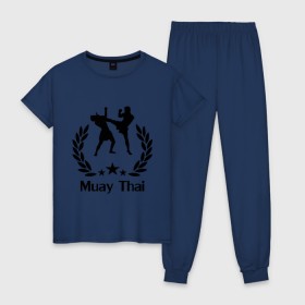 Женская пижама хлопок с принтом Muay Thai (Тайский бокс) в Санкт-Петербурге, 100% хлопок | брюки и футболка прямого кроя, без карманов, на брюках мягкая резинка на поясе и по низу штанин | muay thai | бокс | спорт | тайский бокс