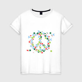 Женская футболка хлопок с принтом Знак мира в Санкт-Петербурге, 100% хлопок | прямой крой, круглый вырез горловины, длина до линии бедер, слегка спущенное плечо | бабочки | девушкам | знак мира | пацифистка | цветочки