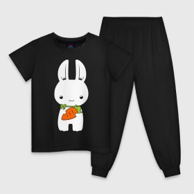 Детская пижама хлопок с принтом Зайчик с морковкой в Санкт-Петербурге, 100% хлопок |  брюки и футболка прямого кроя, без карманов, на брюках мягкая резинка на поясе и по низу штанин
 | Тематика изображения на принте: белый кролик | животные | зайчик | зайчик с морковкой | морковь